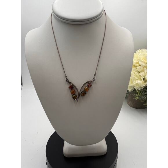 Vintage Sterling Silver Classic Baltic Cognac, Green, Yellow Amber Necklace - Picture 10 of 10